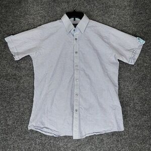 Jared Lang Shirt Men's Large Geometric Seersucker Short Sleeve Button Up Casual‎